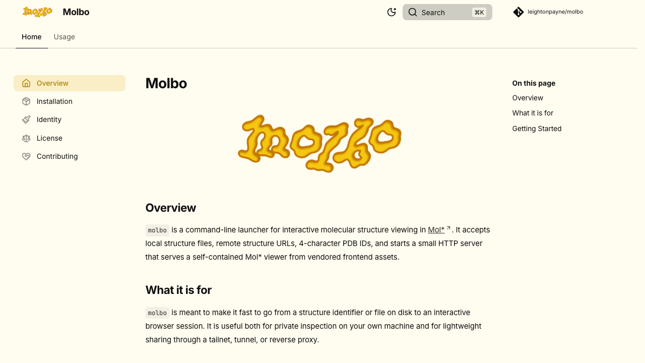 Preview of the Molbo documentation site built with Flexoki for Zensical