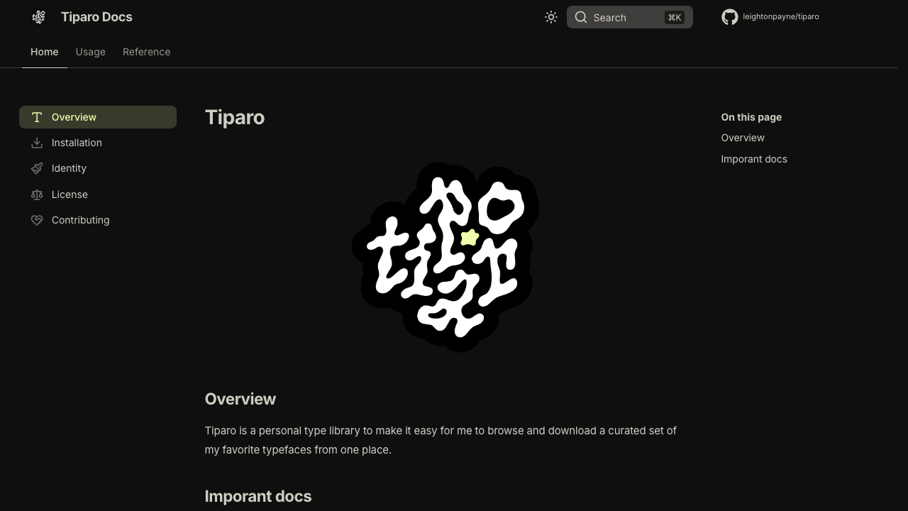 Preview of the Tiparo Docs site built with Flexoki for Zensical